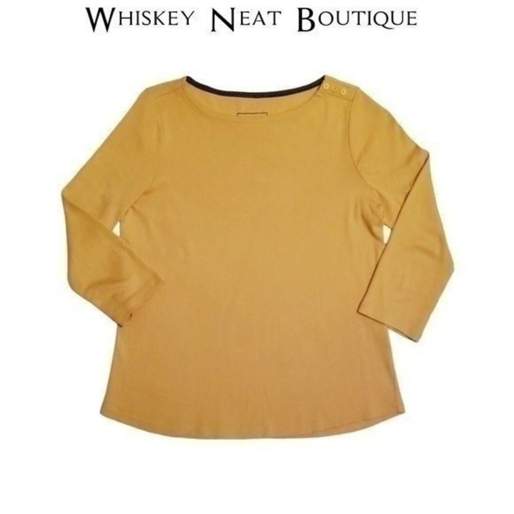 Charter Club Mustard Boat Neck Top 3/4 Sleeves Size PM  8 0047